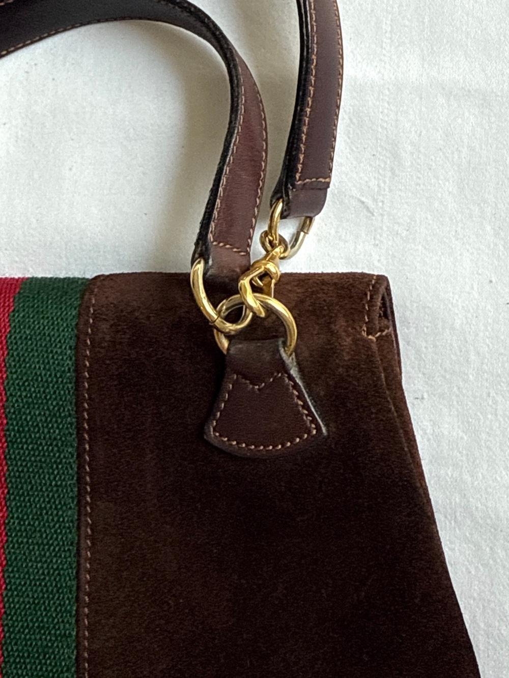 Vintage 1970s Gucci Rare Brown Suede Web Stripe Bag Quiet Luxury Crossbody - Picture 6 of 15